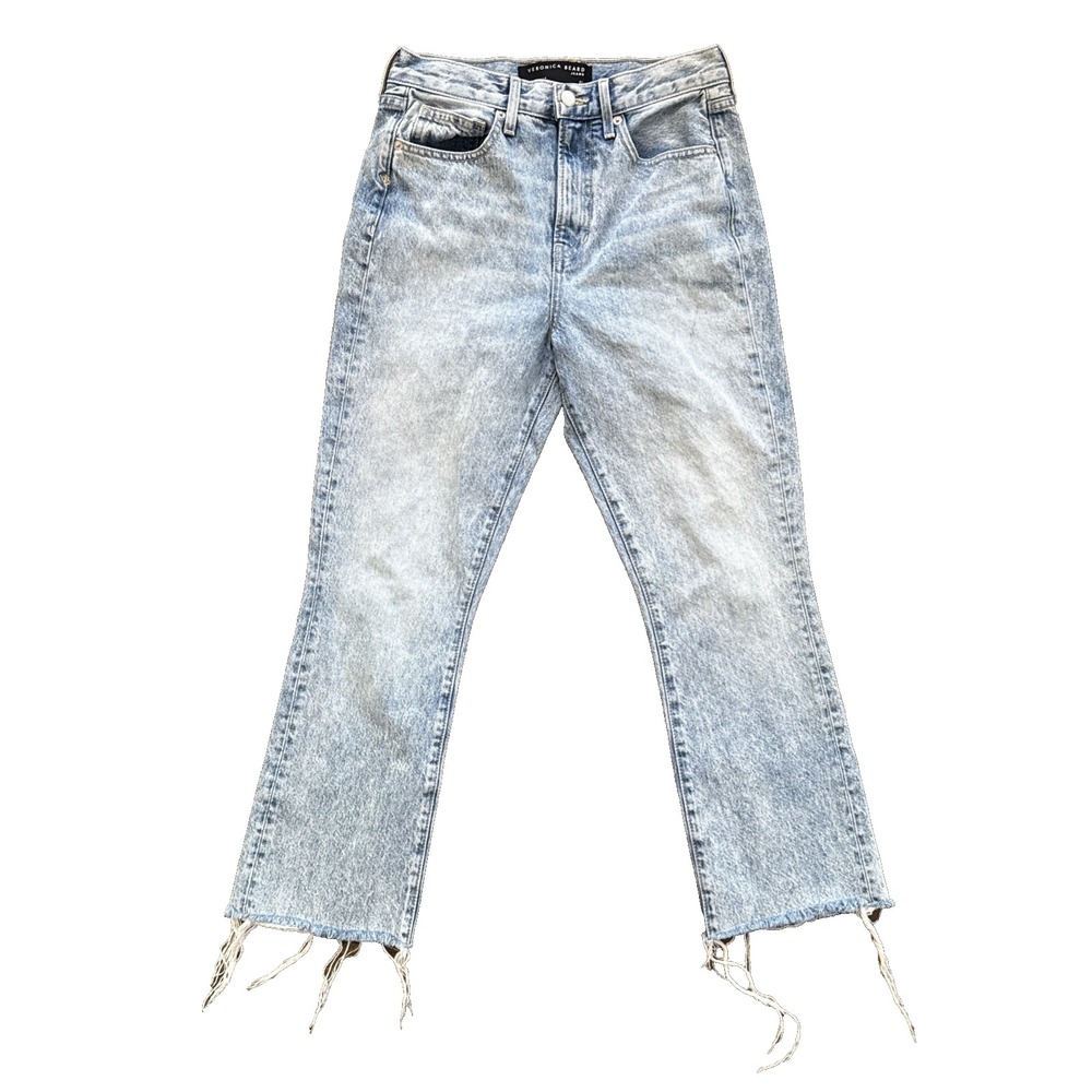 Veronica Beard Carly Kick Flare Jeans Women 27 High Rise Light Wash Raw Hem Crop